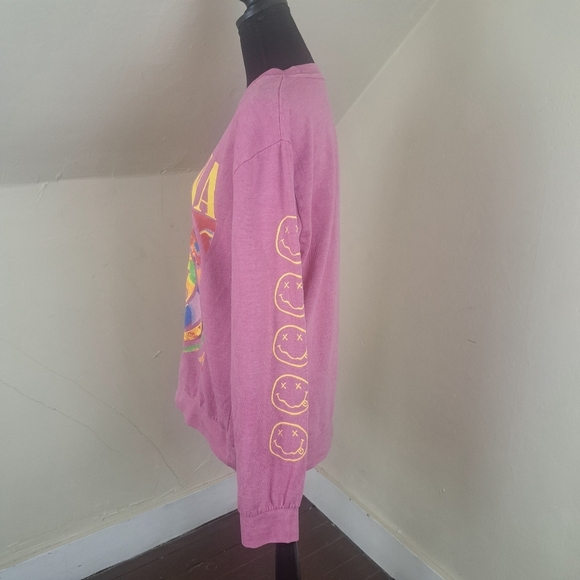 Urban Outfitters x Nirvana Smile Overdyed Oversize Crew Neck Sweatshirt Pink M - Picture 6 of 11